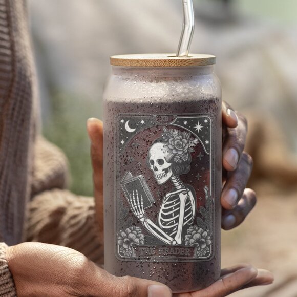 The Reader, Tarot Card Tumbler, Gothic, Skeleton Iced Coffee Cup, Witchy, Pagan - Picture 5 of 7
